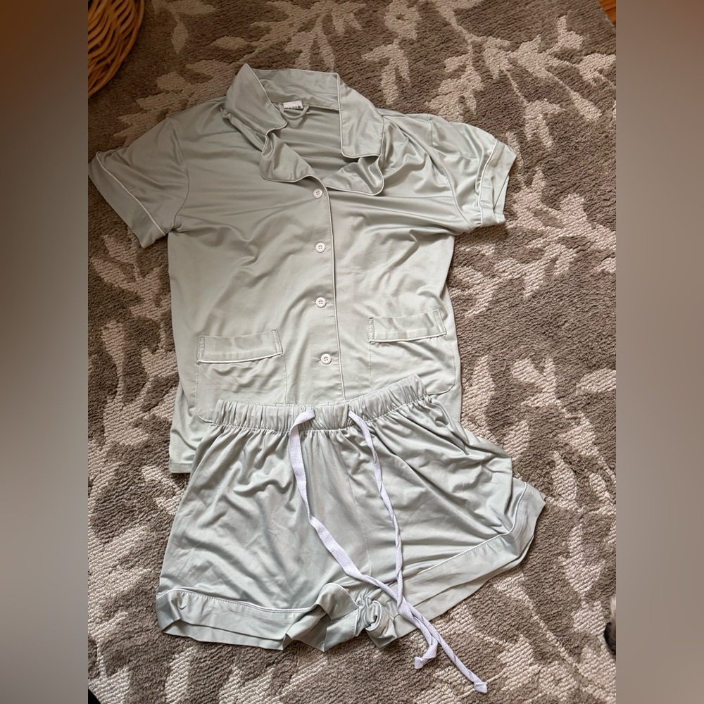 Light sage green Button-Up Pajama Set
